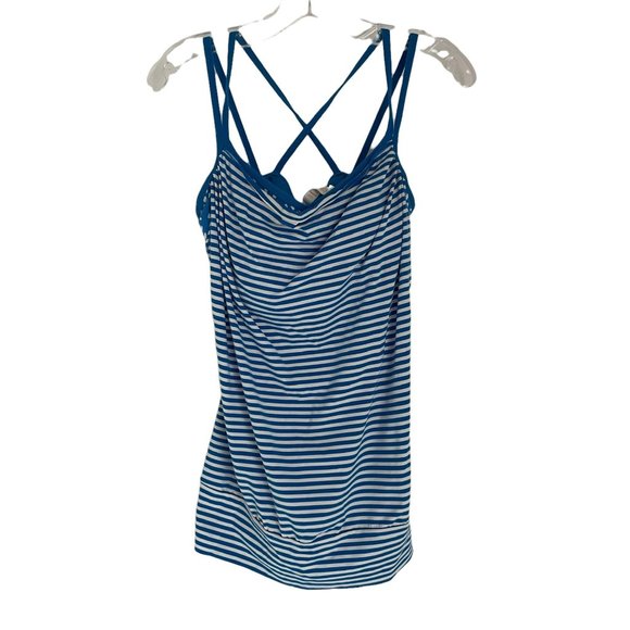 Lucy Activewear Blue Striped Workout Tank Top with Built in Bra Med Women's - Picture 1 of 12
